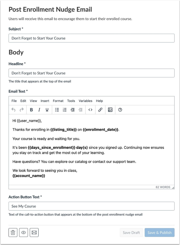 View Post Enrollment Nudge Email