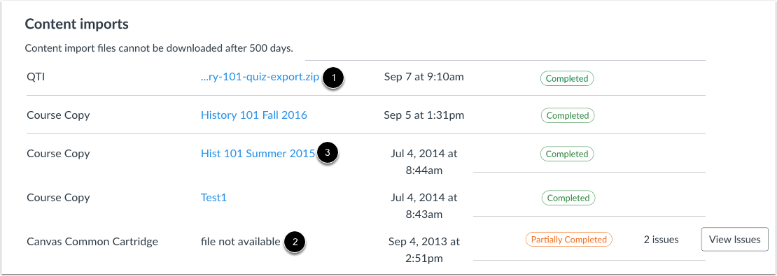 View Previous Import