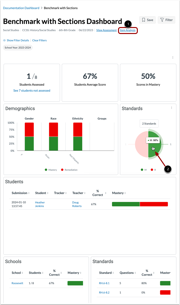 View Assessment Results dashboard