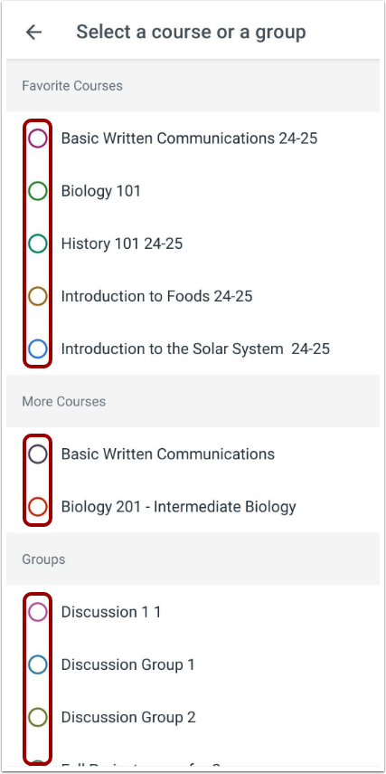 Select Course or Group