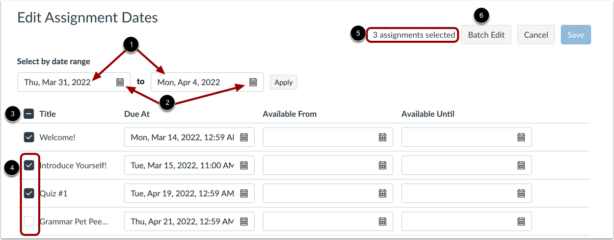 Select Multiple Assignment Dates