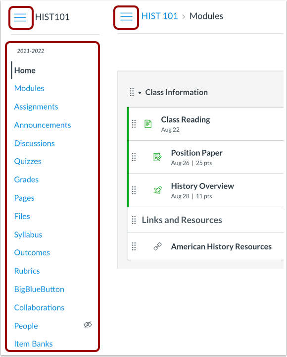 Collapse Course Navigation Menu