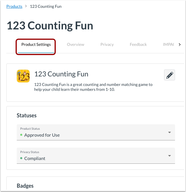 Edit Product Settings