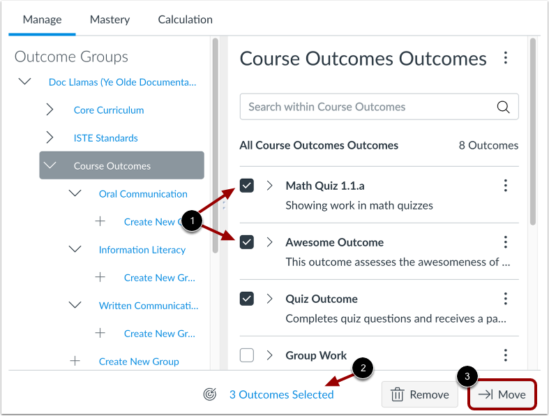 Move Outcome or Outcome Group