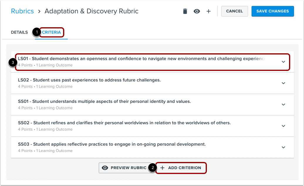 Edit Rubric Criteria