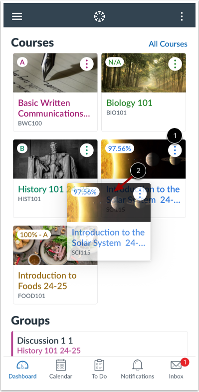 Reorder Course Cards