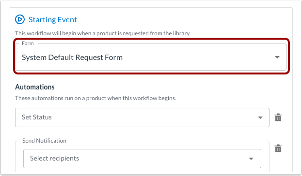 Select Starting Event Form