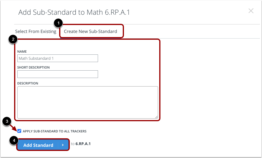 Create New Sub-Standard