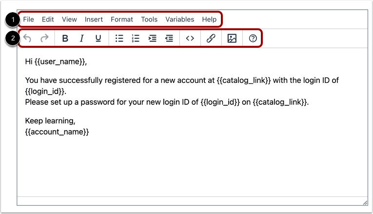 View Email Text Editor