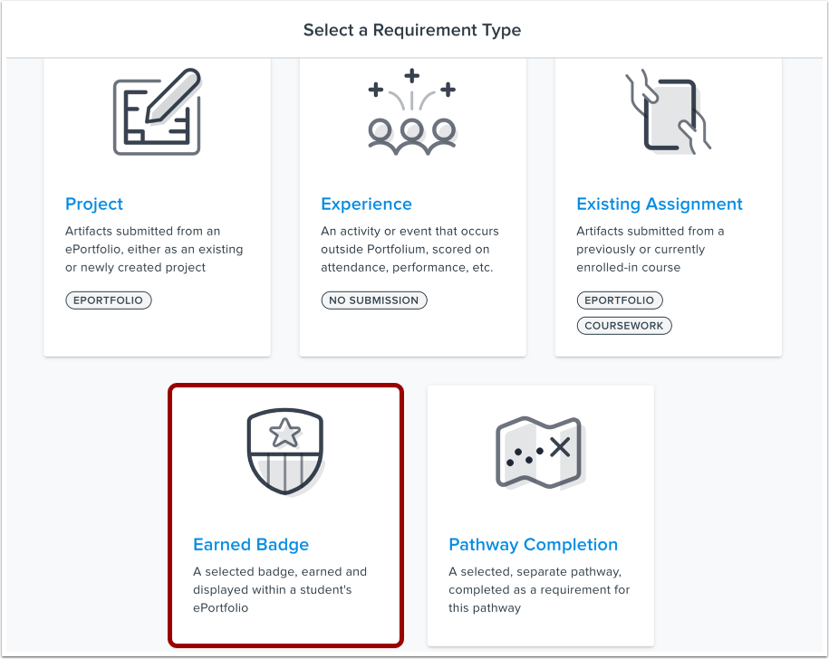 Select Earned Badge Requirement Type