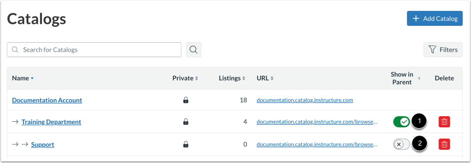 Show in Parent Catalog