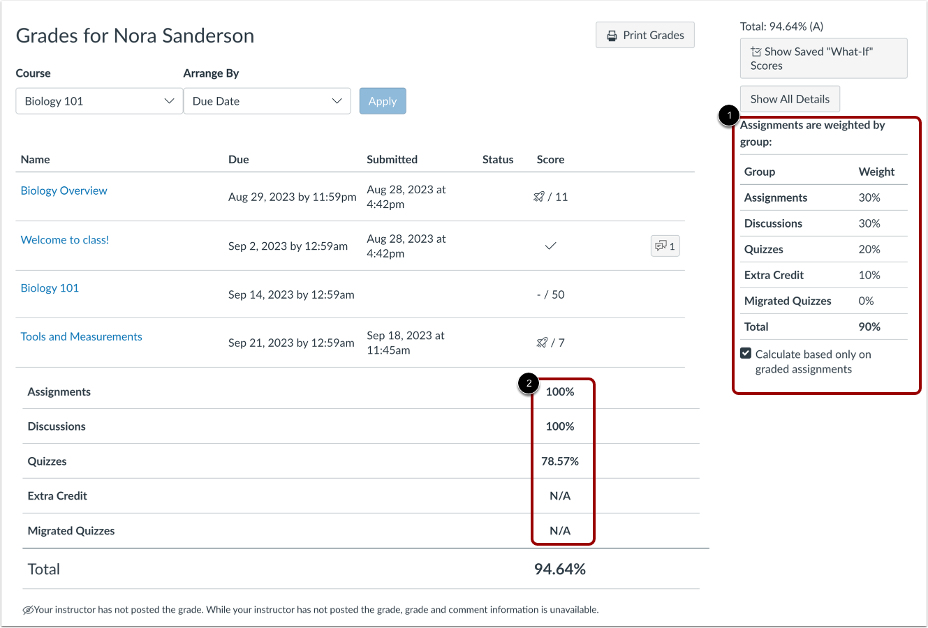 View Percentage Grade Calculation