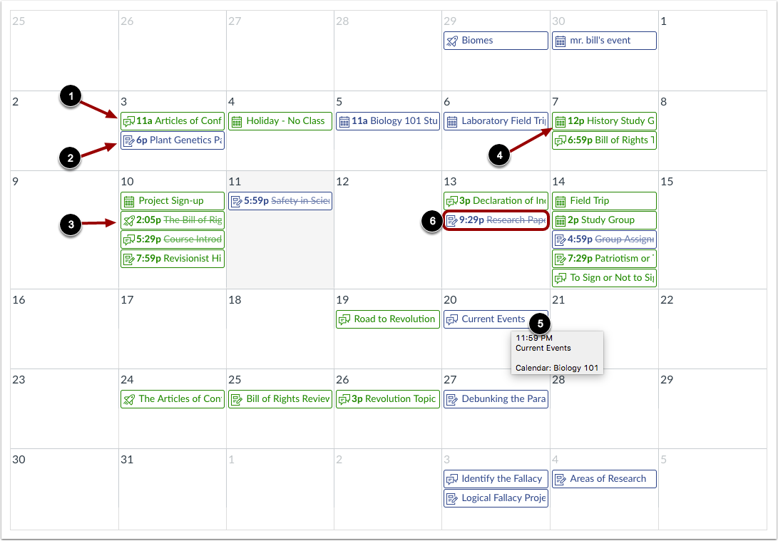 View Assignments and Events