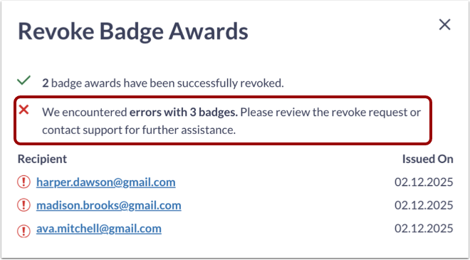 Revoke Error Message
