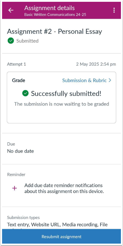 View Submission Success