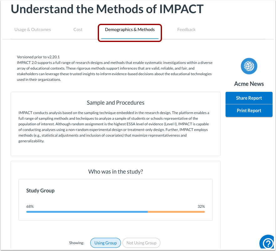 View Demographics & Methods Report