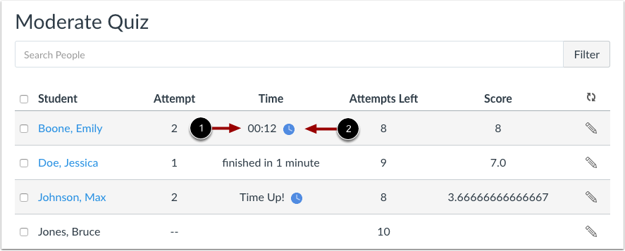 View Timed Quiz Current Attempt Time