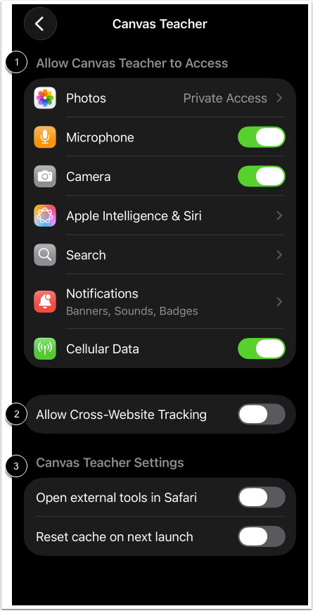 What Canvas Teacher app options can I manage from my iOS device ...