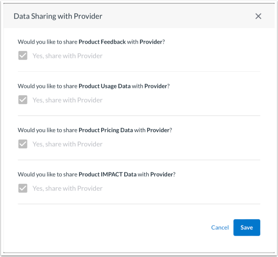 Data Sharing with Providers Pop-up Window