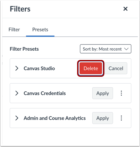 Confirm Preset Filter Deletion