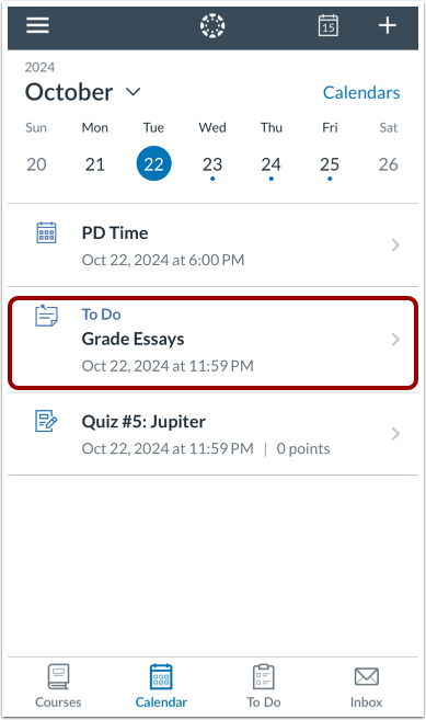 View Individual Event or Assignment