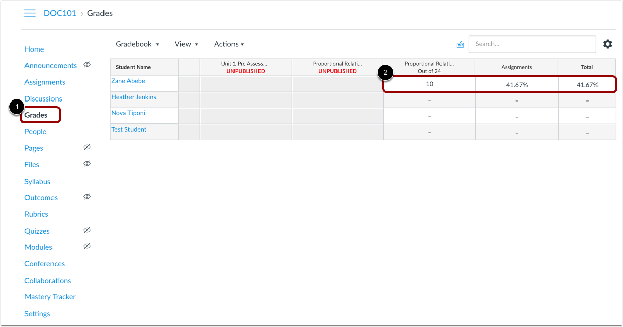 View Student Scores in Canvas Gradebook