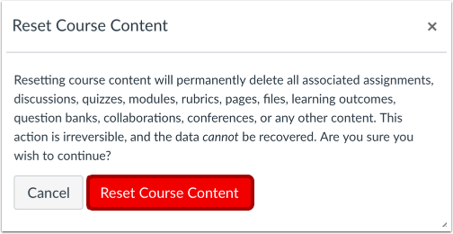 Confirm Course Reset