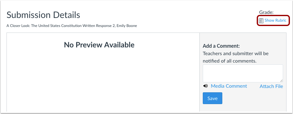 Click Show Rubric Link
