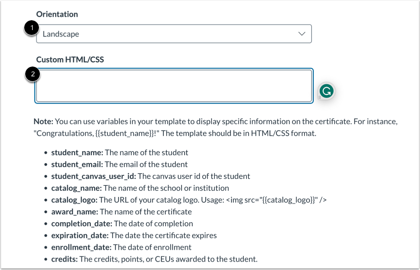Add Custom Template Details