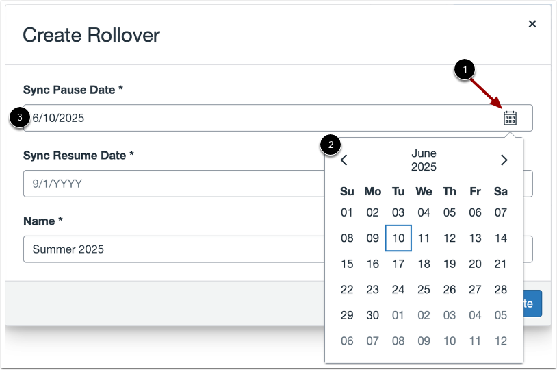 Select Rollover Start Date