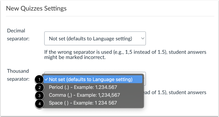 View New Quizzes Settings