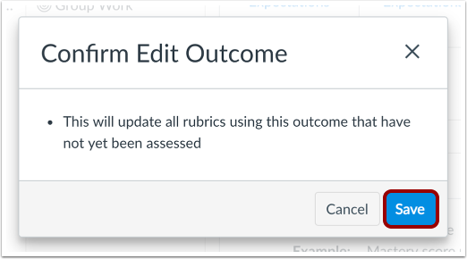 View Outcome Edit Confirmation