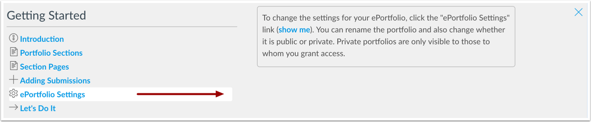 View ePortfolio Settings