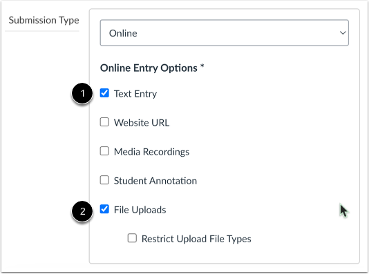 Select Online Entry Options