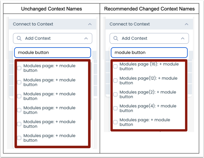 Changed Context Names