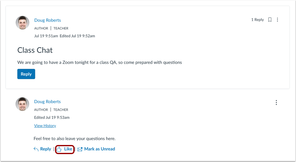 Like Announcement Reply