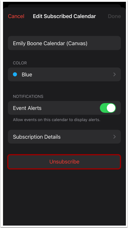 Unsubscribe from Calendar