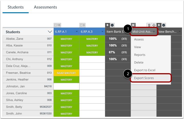 Export Multi-Standard Assessment Scores or Mastery