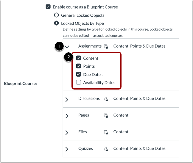 Course Settings Objects by Type Expanded