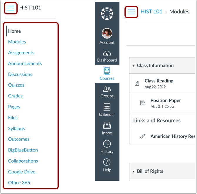 Collapse Course Navigation Menu