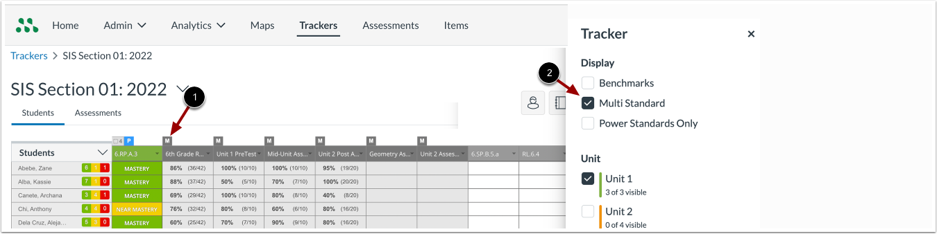 Manage Multi-Standard Assessment Display