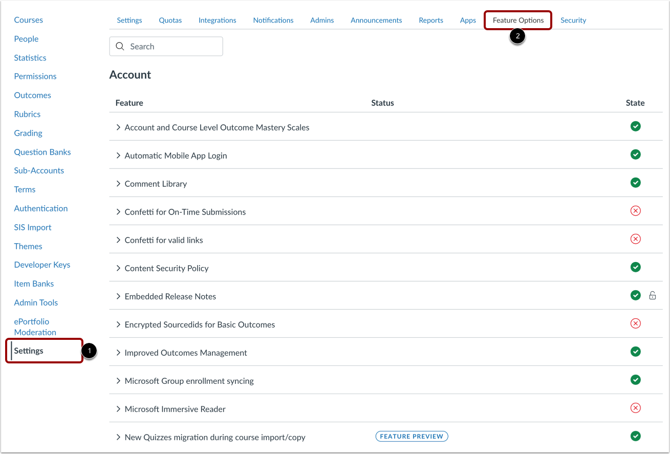 Manage Canvas Features