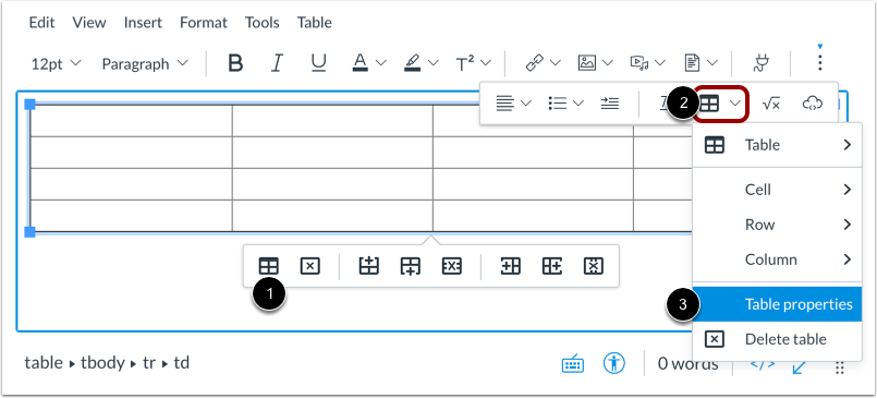 Open Table Properties