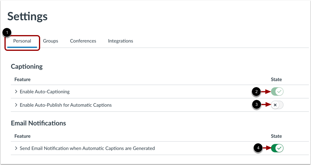 View Personal Settings