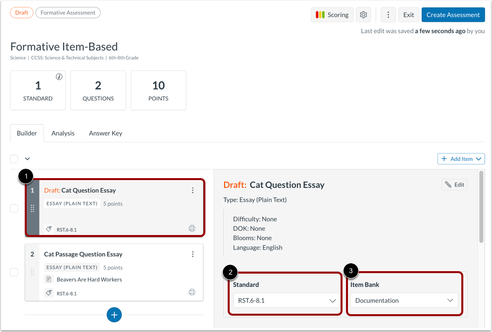 Edit Item Stanard or Item Bank