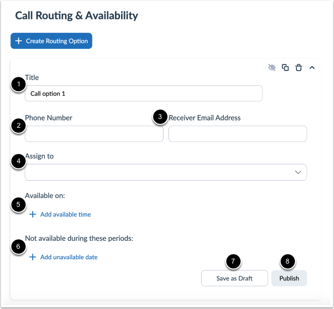 Enter Call Routing Details