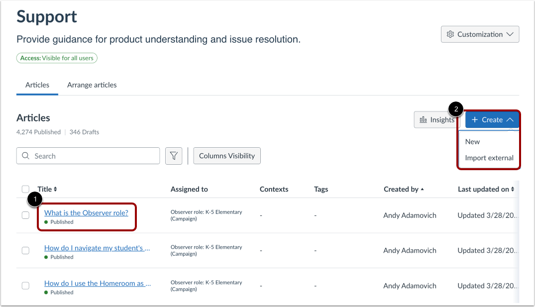 Create or select article