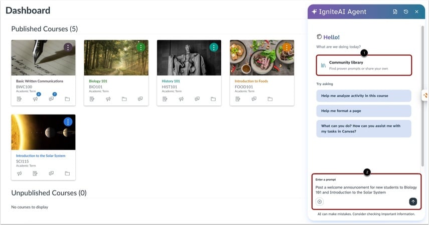 How do I post an announcement to multiple courses using the IgniteAI ...