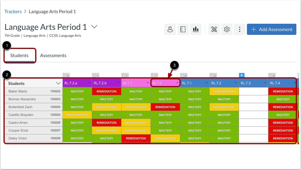 View Students and Standards