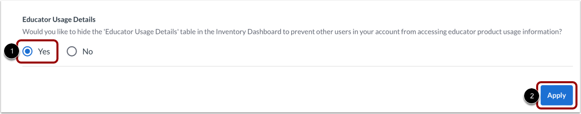 Educator Usage Details Radio Button